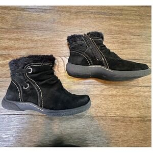 Liz & Co Suede Leather Ankle Boots Faux Fur Trim Side Zip Black Size 8.5M